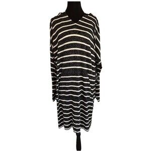 NWT Jones New York Black White Striped Tunic Hoodie Dress Pocket Woman’s Sz XL